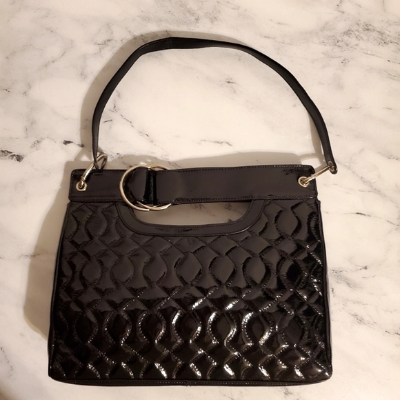 HOBO Gorgeous Black Patent Quilted Pattern Leather Shoulder Bag & Clutch/Handbag - Picture 3 of 11